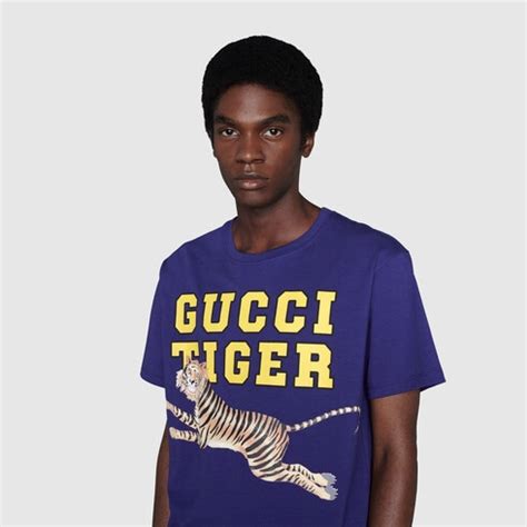 gucci blue t shirt panther|gucci tiger cotton t shirt.